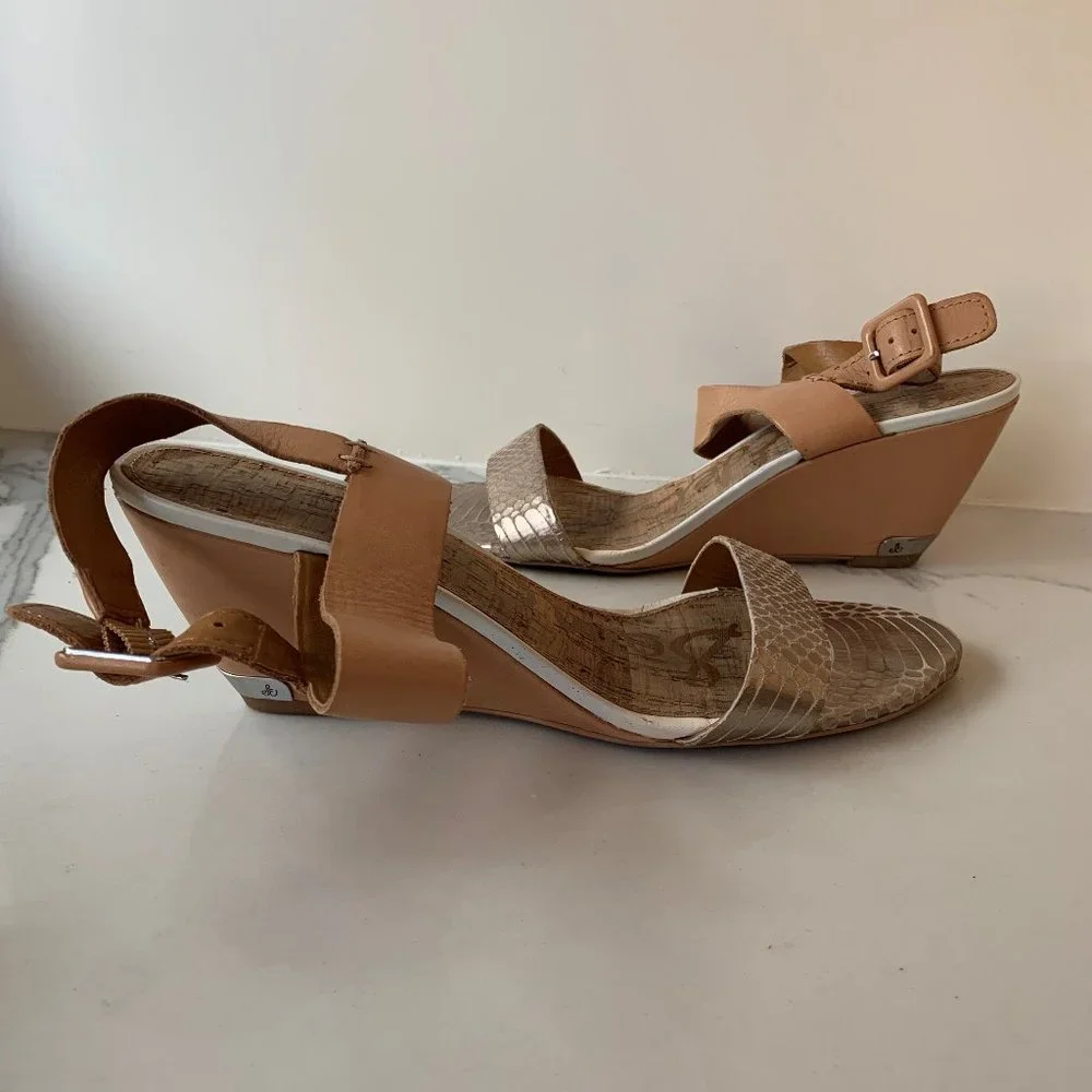 Sam Edelman Tan and Metallic Taupe Wedge Sandals - Picture 7 of 10